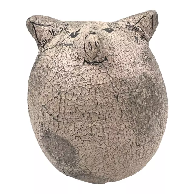 Primitive Country Farmhouse Pig Handmade Handpainted Fabric 5.5" Signed NS