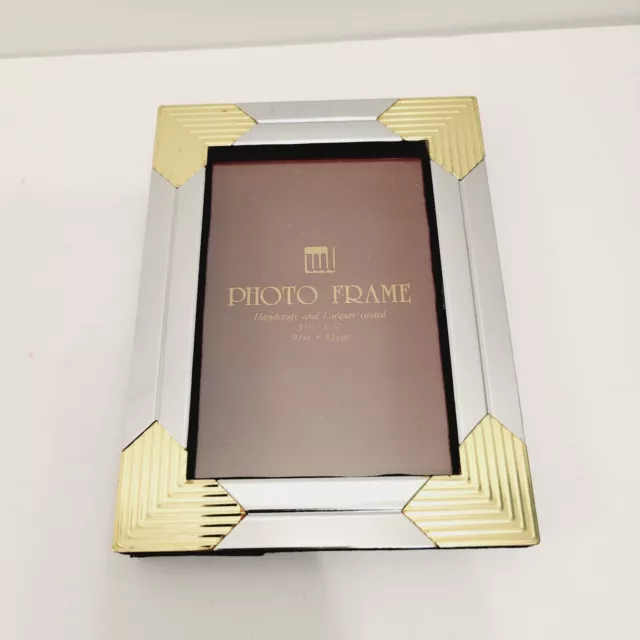 Vtg 80's Retro Lacquer Coated Solid Brass Photo Picture Frame 3.5” X 7”