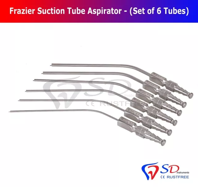 Frazier Suction Tube Aspirator Surgical Dental ENT Instruments Set Of 6 Tubes UK