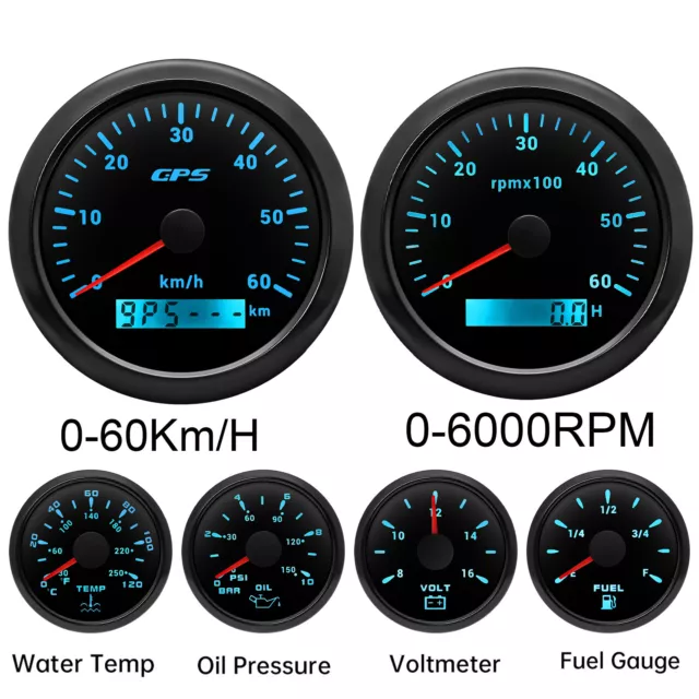 6 Gauge Set 85MM GPS Speedometer 0-60KM/H For Car Marine Boat Truck Waterproof