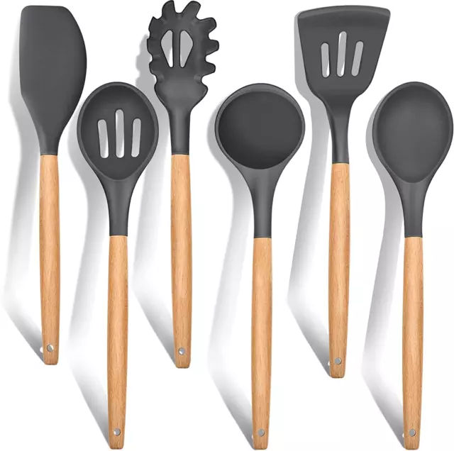 Juego de Utensilios de Cocina de 6pcs Utensilios de Cocina de Silicona con Mango