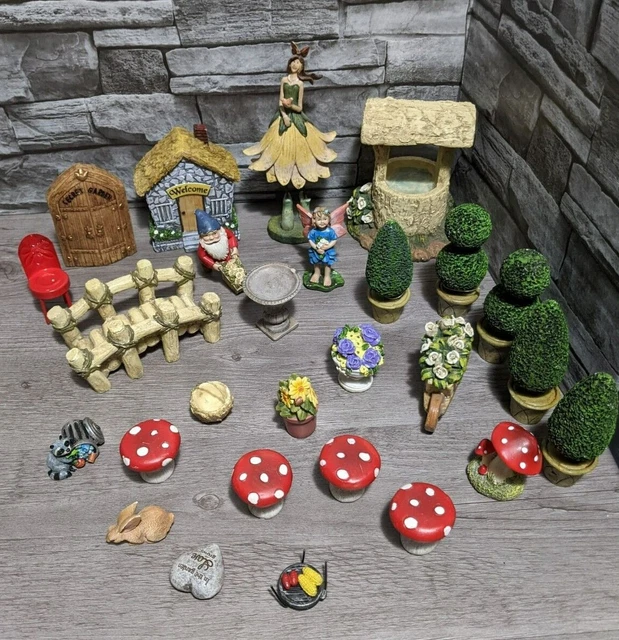 Large Fairy Garden Gnomes Mushroom House Miniature Figurines Ornament Lot Decor