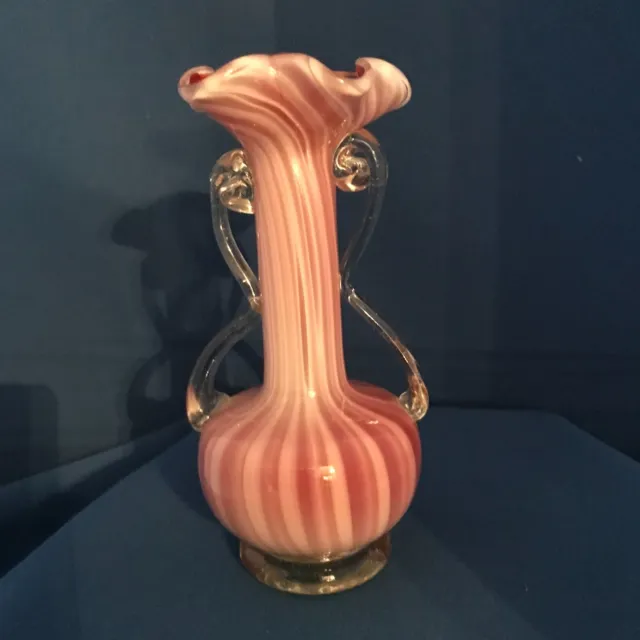 Vintage Murano Style Hand Blown Pink Art Glass Vase