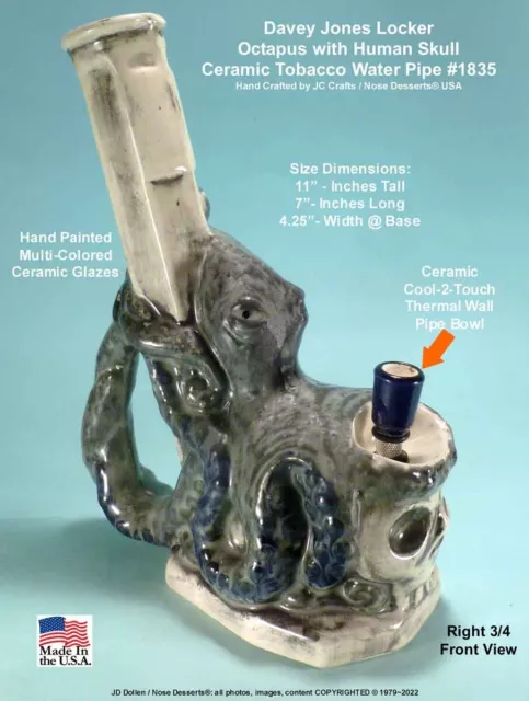 Davey Jones Locker Octopus Human Skull Ceramic Glass Tobacco Bong Water Pipe USA