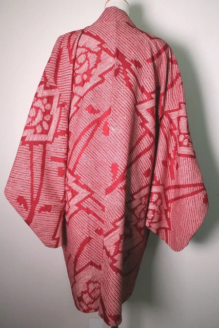 8514F3 Silk Vintage Japanese Kimono Haori Jacket Rose Shibori 2