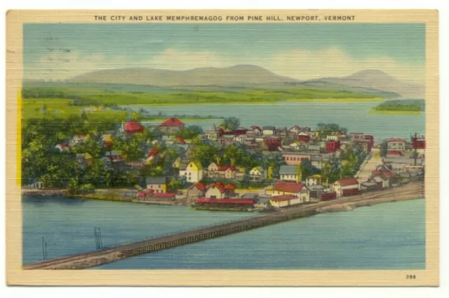 Newport VT City & Lake Memphremagog From Pine Hill Linen Postcard - Vermont