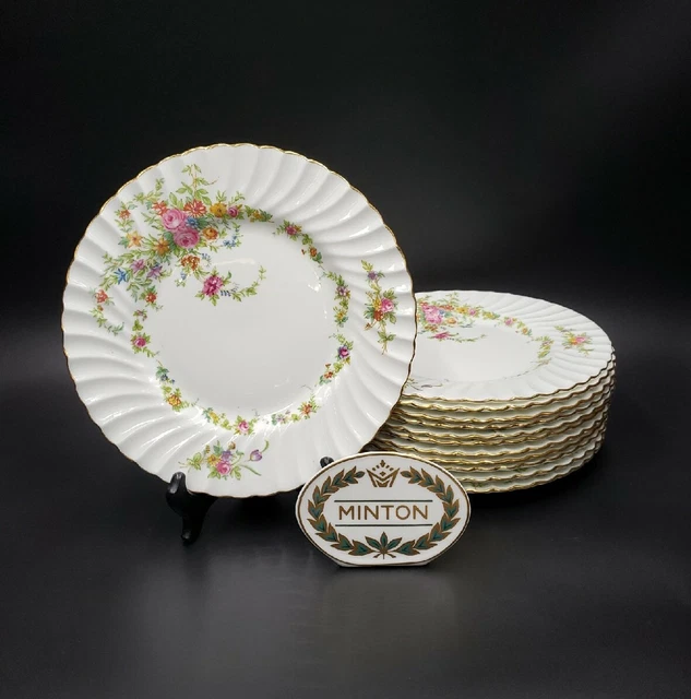 Minton Bone China LORRAINE Set/12 Luncheon Plates EXCELLENT Colorful Flowers Minton Bone China LORRAINE Set/12 Luncheon Plates EXCELLENT Colorful Flowers