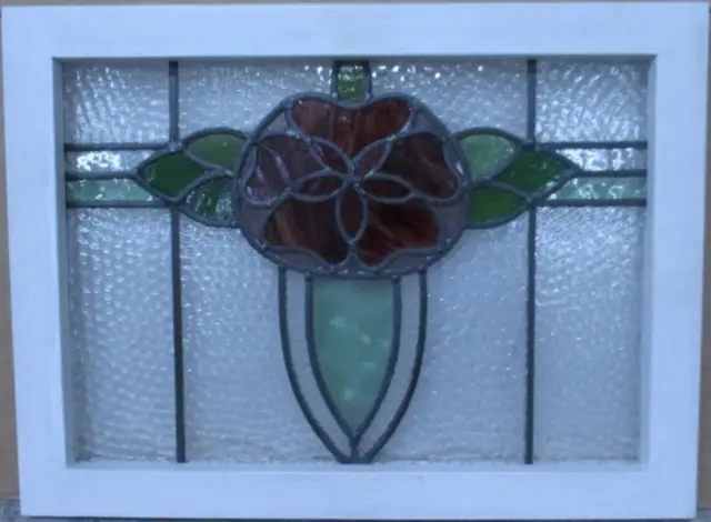 OLD ENGLISH LEADED STAINED GLASS WINDOW Beautiful Floral 20.5" x 15.25"
