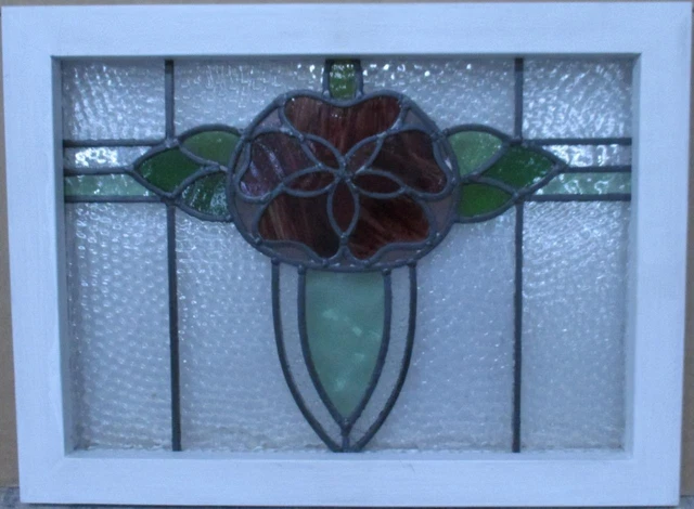 OLD ENGLISH LEADED STAINED GLASS WINDOW Beautiful Floral 20.5" x 15.25"