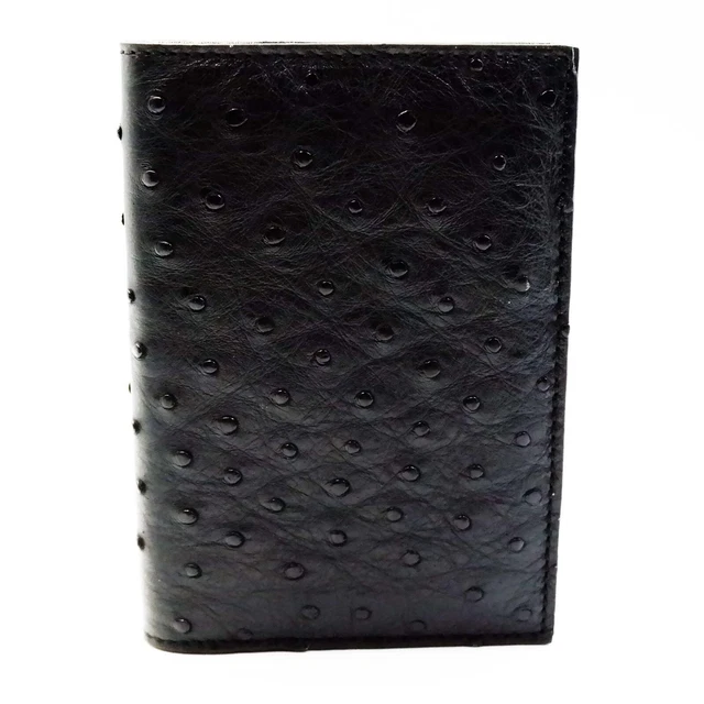 NEW GENUINE BLACK Ostrich Leather Skin Bifold Passport Holder Card