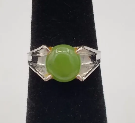 Nephrite jade cabochon sterling silver ring size 5 3/4