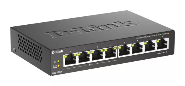 D-Link DGS-1008P 8-Port Layer2 PoE Gigabit Switch Schwarz BRANDNEU 3