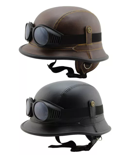 Motorradhelm Chopper Vespa Mofa Motorrad Jet Helm Leder Wehrmacht Retro + Brille