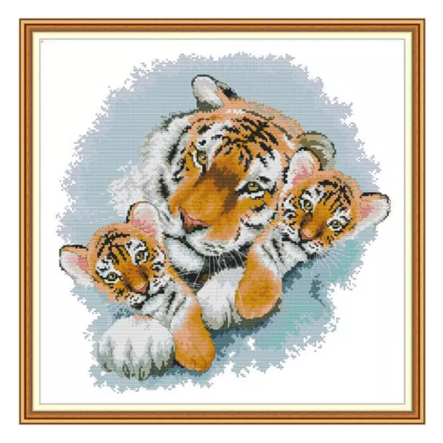 Stickpackung Kreuzstich Bild aus Baumwolle Kreuzstich Stickset mit Tiger Muster,