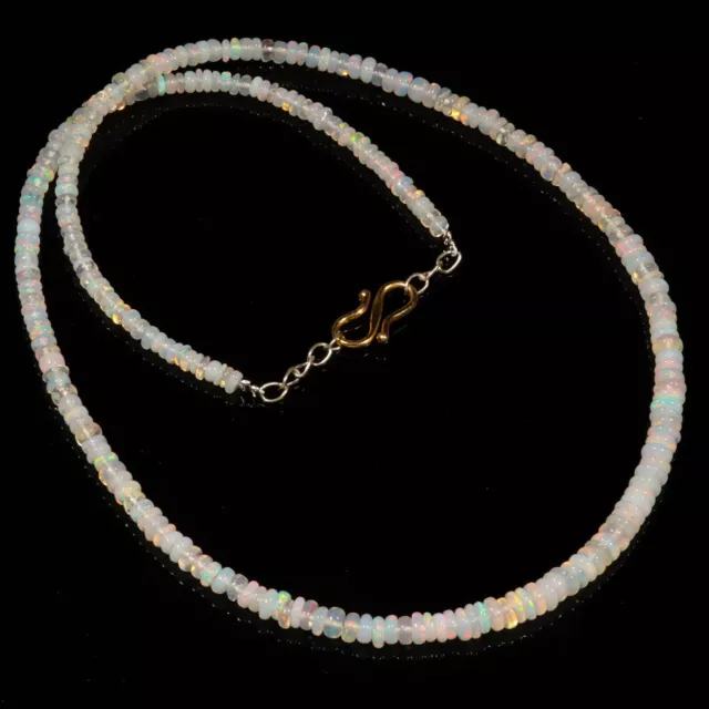 16"natürliche äthiopische Opal-Edelstein-Perlen-Halskette 925 Sterling...