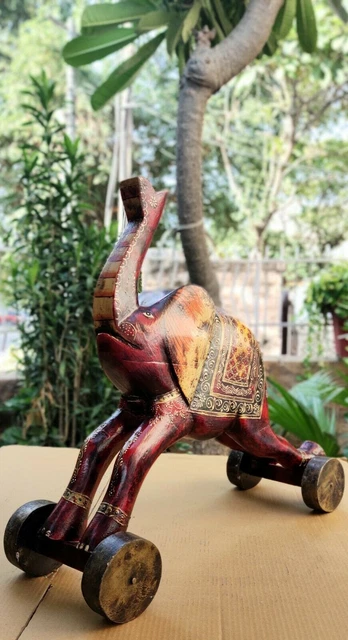 Estatua de rueda de elefante de madera, decoración de pintura en relieve... 3