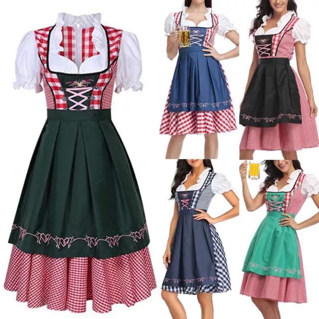 Donna Plaid Dirndl Abito IN Pizzo Cosplay Costume Festa Cocktail Estate da Bal -