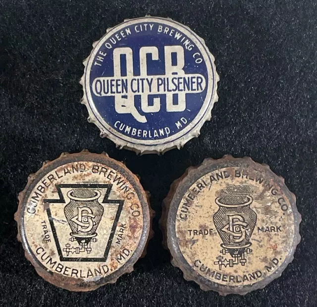 3 Queen City/Cumberland Brewing Cork Beer Bottle Caps Cumberland Maryland Crowns