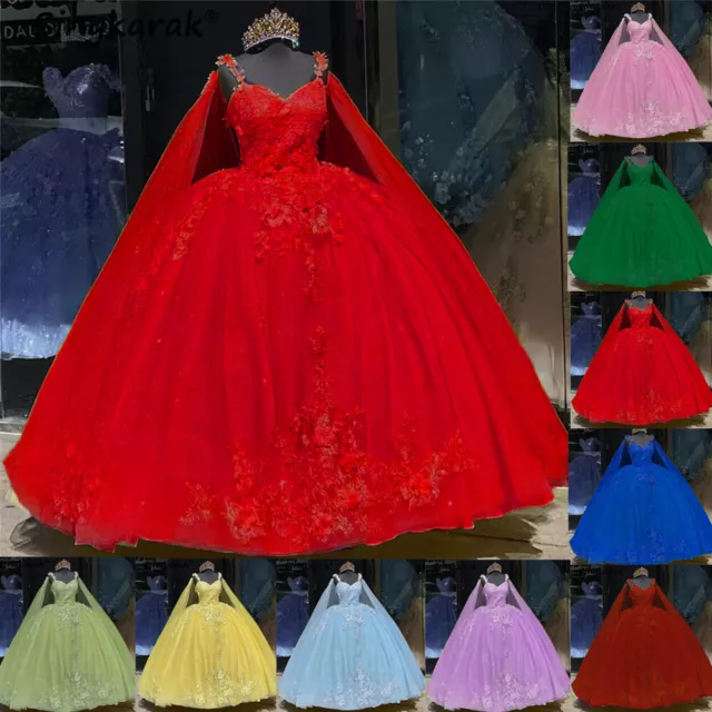 Princess Sweetheart Quinceanera Dresses with Cape Sweet 15 16 Party Ball Gowns