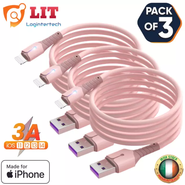 3 Paquet Câble USB Pour IPHONE 8 12 13 X 11 Pro Chargeur Rapide 1m Silic