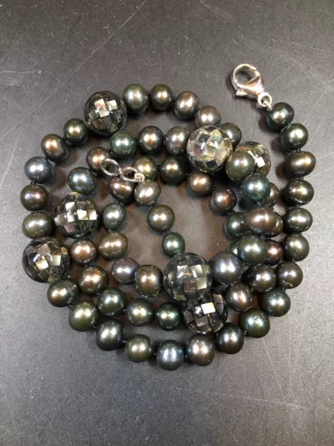 Vintage Tahiti Perlenkette / 925 Silberverschluss/ +Perlmutt Mikromosaik Perlen