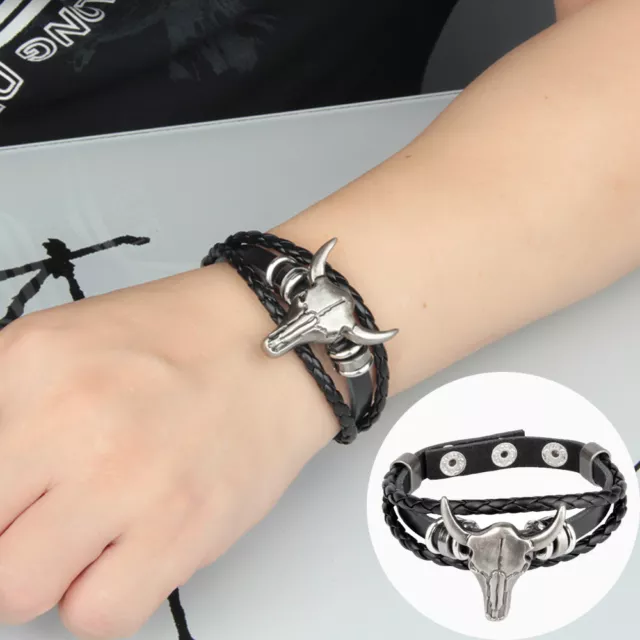 Men Punk Rocker Biker Bracelet Gothic Rock Heavy Leather Wristband Hiphop Cuff