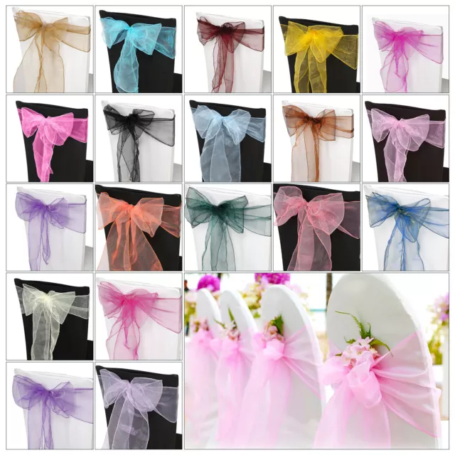 25pcs Organza Sashes Wedding Party Decor Chair Cover Bow Sash Wider Fuller Bows