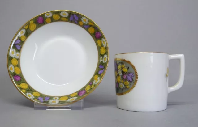 (H3143) Nymphenburg  Jugendstil Esspresso-,Mokkatasse, Blumenmalerei, Goldrand