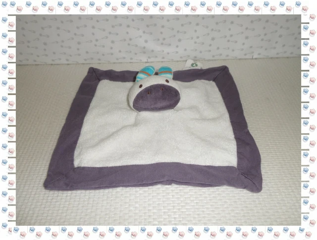 ꕤ - Doudou Plat Carré Cheval Blanc Mauve Anneau Dentition  Nature et Découvertes