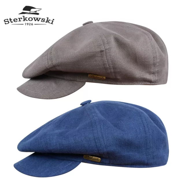 Sterkowski VIGO Natural Linen Newsboy Cap Summer Elegant Vintage Blue / Gray