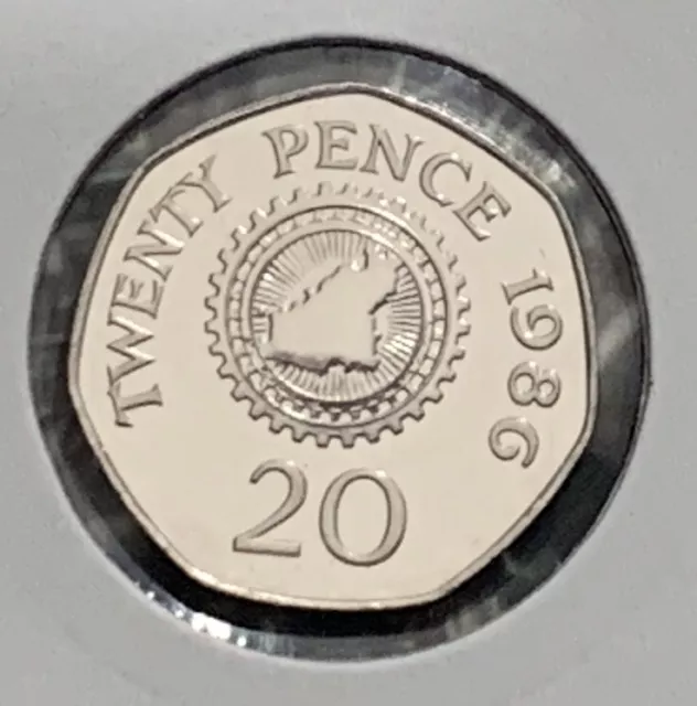 1986 Guernsey Brilliant uncirculated Map 20p Coin Twenty Pence Bunc Unc Bu 86