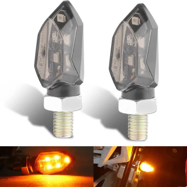 2x Universal Mini LED Motorcycle Turn Signal Blinker Indicators Light Amber Lamp