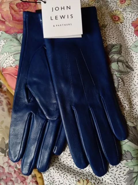 Ladies Leather Gloves John Lewis Blue Fleece Lined Size Small  Brand New