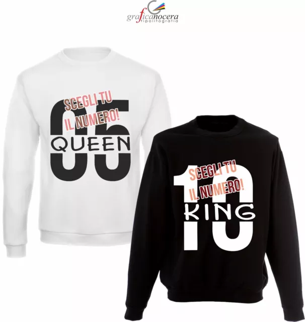 Coppia Felpe KING QUEEN numero felpa idea regalo fidanzati amore