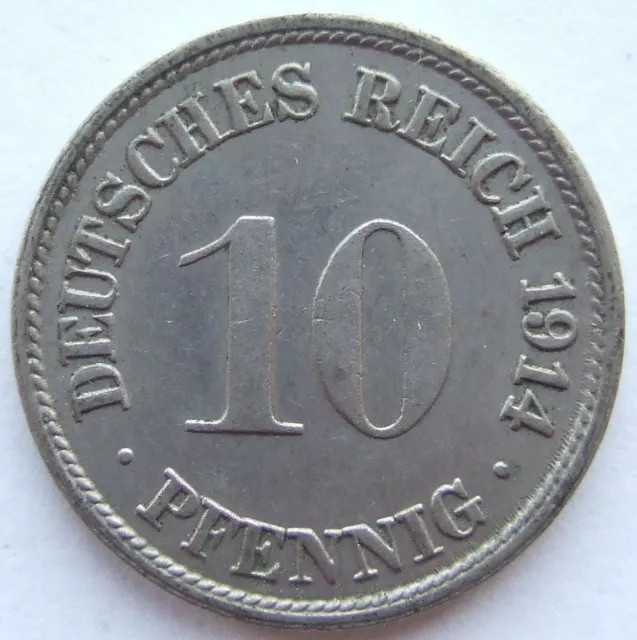 Moneta Reich Tedesco Impero Tedesco 10 Pfennig 1914 F IN Extremely fine