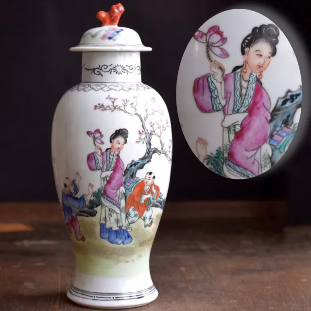 Chinese famille rose Porcelain lidded vase mid early 1900s republic period