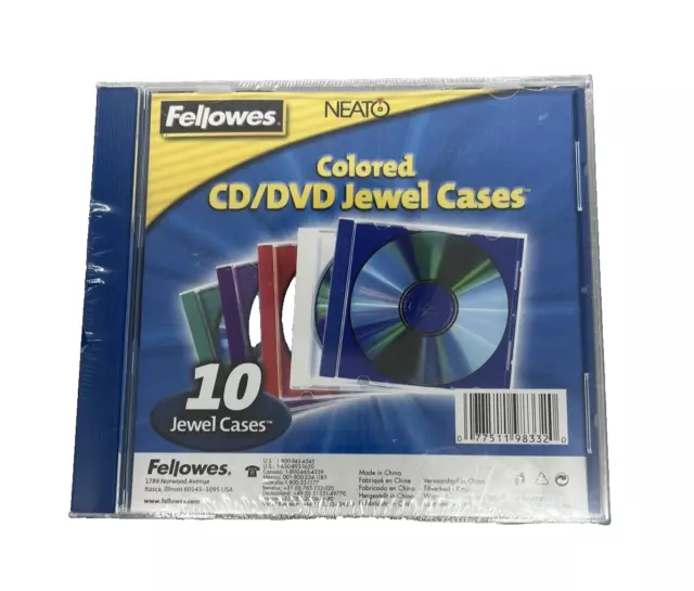 Fellowes 10 Pack DVD CD Jewel Cases Colored Neato New Sealed Free Shipping