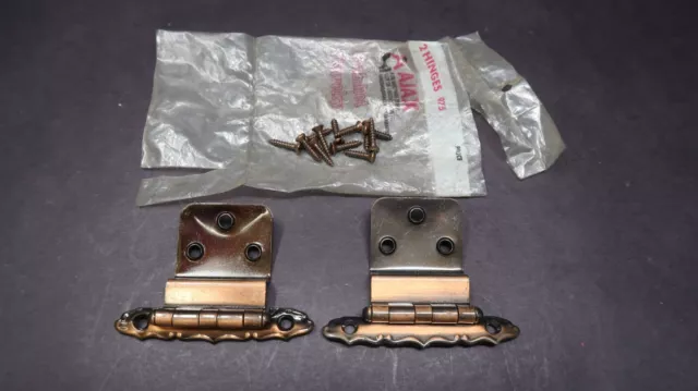 Vintage Ajax Cabinet Door Hinge Pair 975 Copper Plated Steel NOS