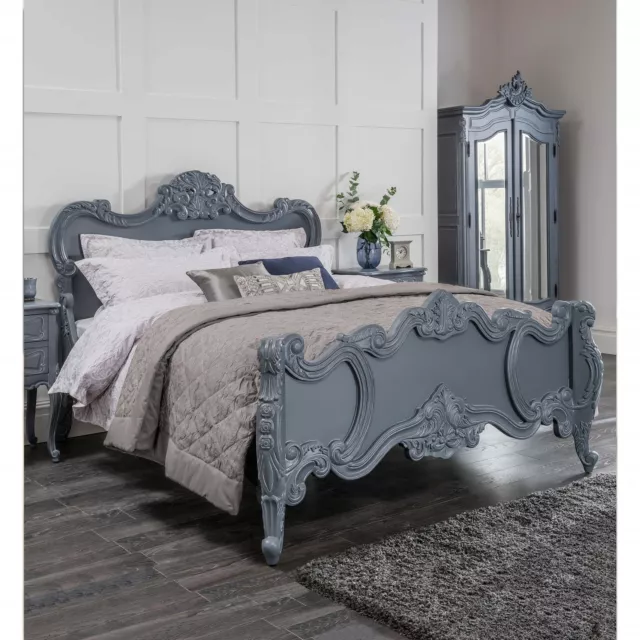 Chloe Antique French Grey Bed | Ornate Detailing | Single - Super Kingsize