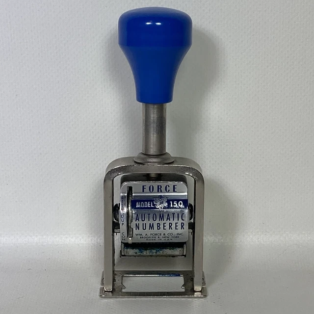 VTG Force Numbering Machine 6 Wheel Stamp Model 150 Blue Made In USA 1970s