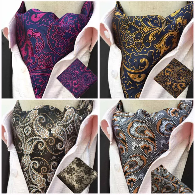 Herren Classic Paisley Floral Cravat Ascot Schal Einstecktuch Taschentuch Set