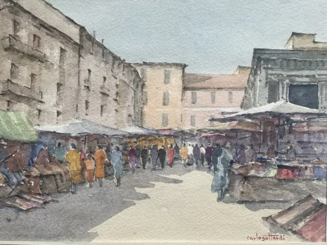 pittore Carlo Gottardi acquerello mercato coperto di Cuneo