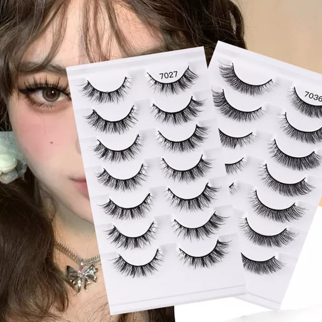 7 Pares 3D Alado Lash Pestañas Falsas Cruz Volumen Pestañas Extensión Natur <