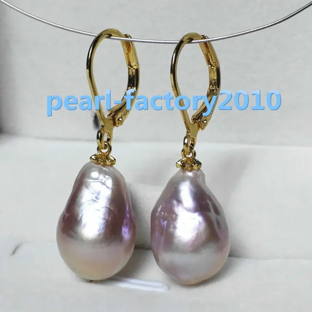 AAA 11-12mm South Sea  Baroque Pearl Earrings 14K  GOLD
