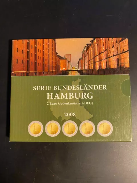 2 Euro-Gedenkmünzenset im Folder/Schuber Hamburg ADFGJ, selten