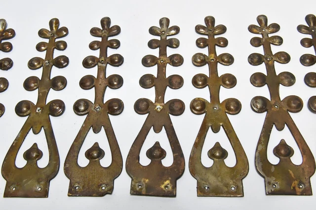 Unique 8 Matching Vintage Pressed Brass Strap Hinge Embellishment Decoration 3