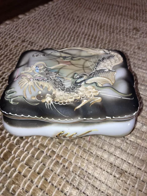 Vtg Mid Century Dragon Porcelain Trinket Box