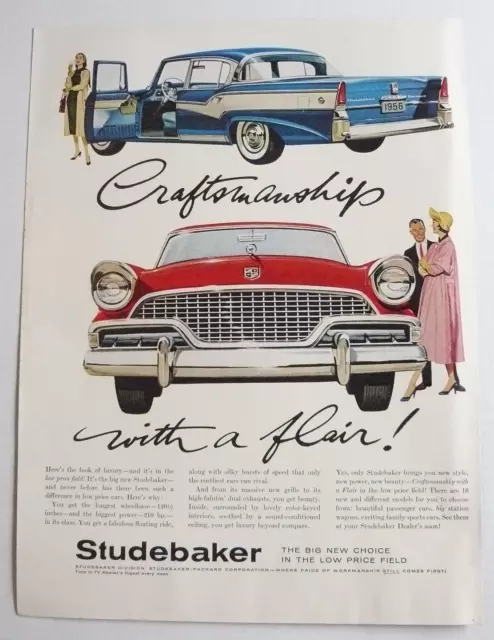 1956 Studebaker President Red Blue 4-door sedan art Vintage Print Ad