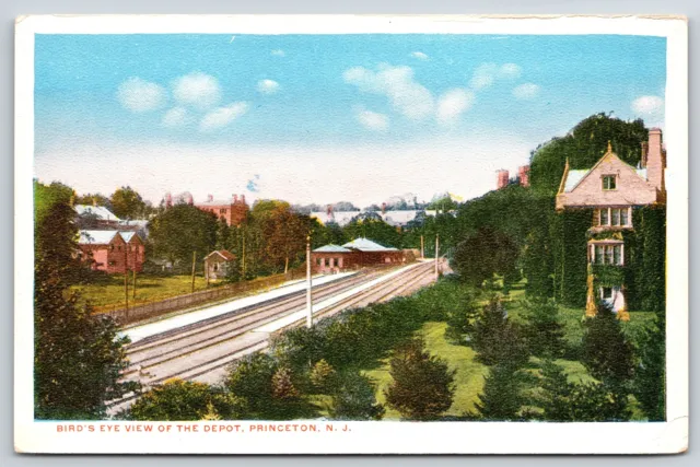 Princeton New Jersey~Railroad Depot Birdseye View~Train Tracks~1920s Postcard