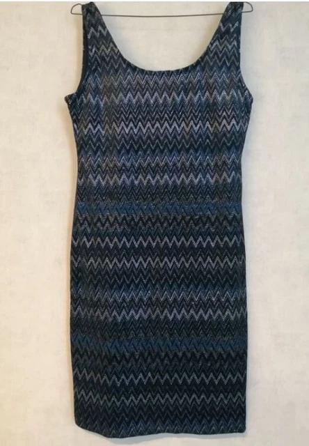 Robe Droite Miss Captain Noir Avec Bande Bleu Blanc - Taille 46, Zip Et Bi-matières, Occasion Propre